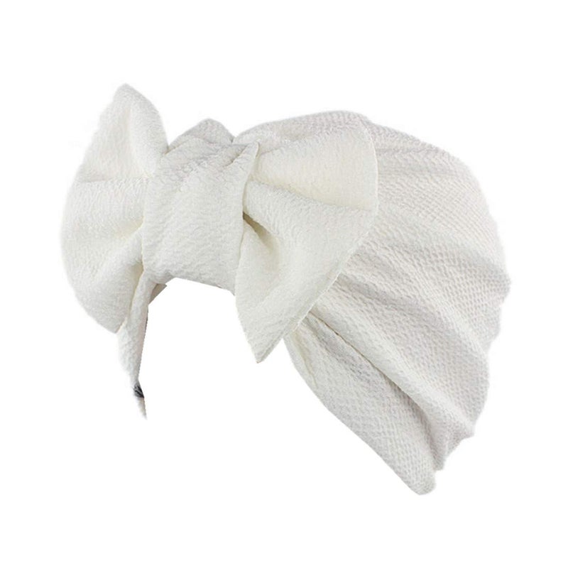 Qhome cap Qhome Womens Luxury Bow Turban Hat Stylish Chemo Cap White - Image 1